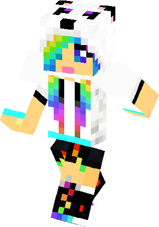 Rainbow Panda Girl Skin - Minecraft Skin Girl Rainbow (317x453), Png Download
