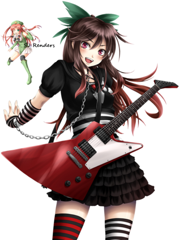Go To Image - Guitar Anime Girl Png (378x500), Png Download