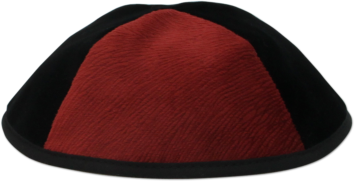 Black Velvet Kippah With Red Vider Triangalur - Beanie (1280x1279), Png Download