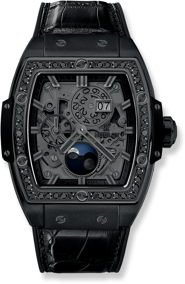 Spirit Of Big Bang Moonphase All Black Diamonds - Hublot Spirit Of Big Bang Moonphase All Black (1000x1000), Png Download