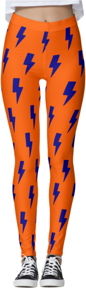Orange & Blue Lightning Bolts Thick Band Leggings - Orange And Blue Lightning (488x1024), Png Download