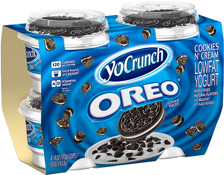 Oreo-4pk - Yocrunch Cookie And Cream Calories (600x359), Png Download