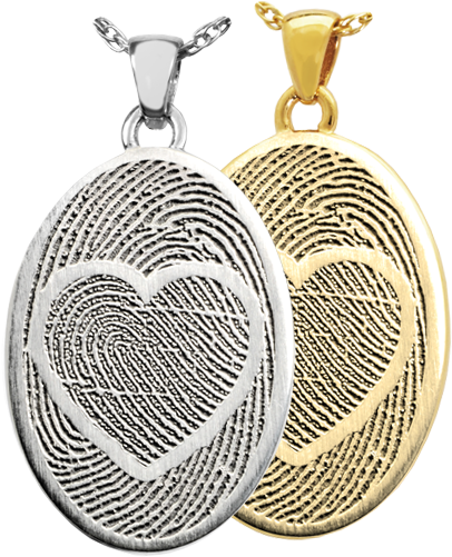 Oval Jewelry With 2 Fingerprints And Heart Design - Paw Print Jewellery (500x500), Png Download