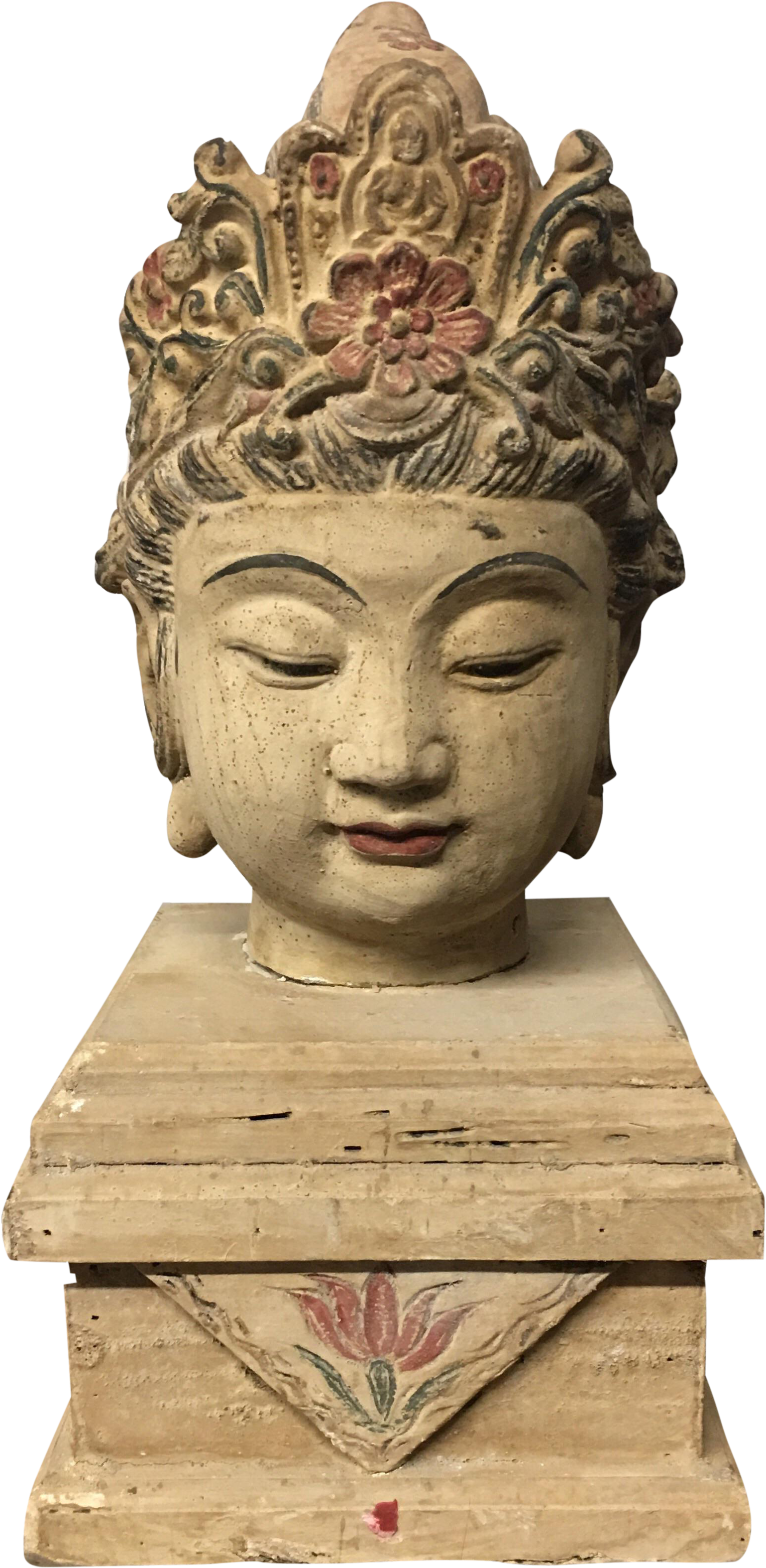 Chinese Wood Buddha Head Statue On Chairish - Statue (2233x3214), Png Download