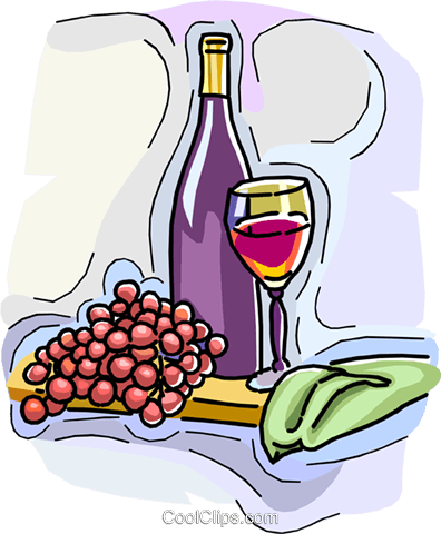 Wine Bottle With Grapes And Glass Royalty Free Vector - Wine (396x480), Png Download