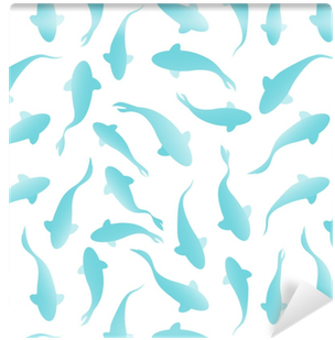 Seamless Pattern With Fish Silhouette Swimming On Light - Aquarell-blaues Fisch-muster Badematten (400x400), Png Download