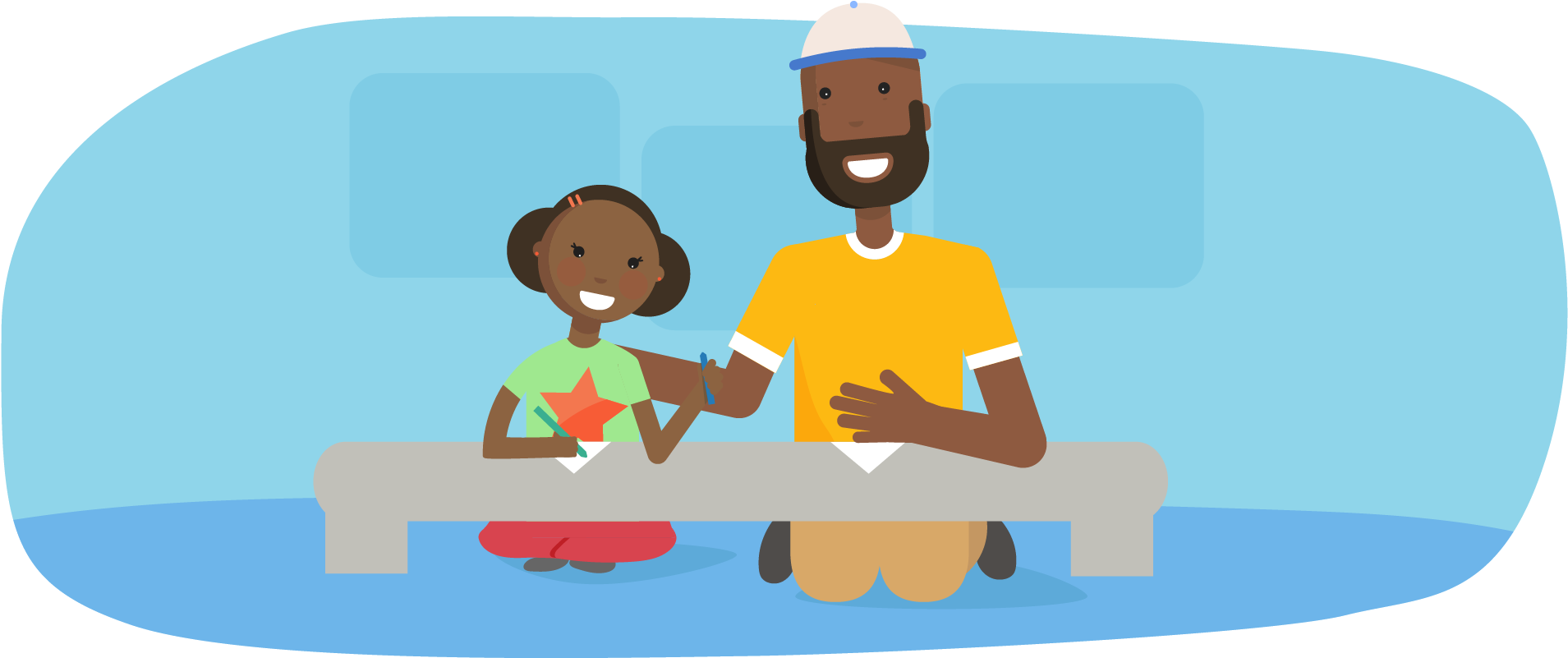 Father Drawing Picture With Daughter - Father (1920x800), Png Download