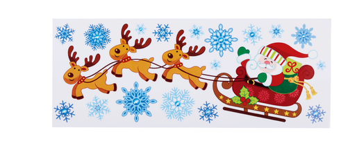 Christmas Window Decals, Santa With Reindeer - Cartoon (500x500), Png Download