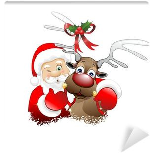Santa Claus With Reindeers Png Babbo Natale E Renna - Cartoon Santa And Reindeer (400x400), Png Download