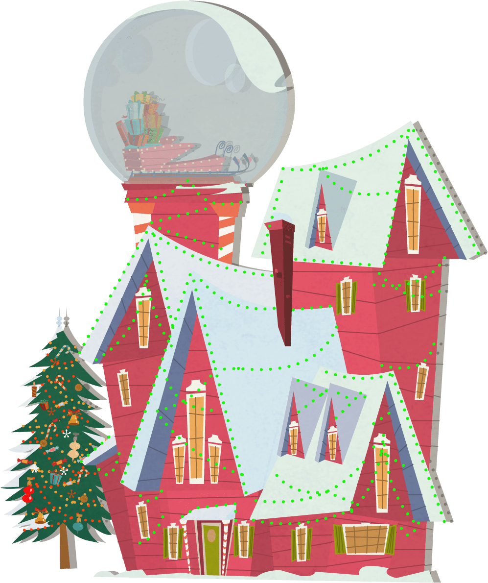 Background Exterior Santa House Winter Globe House - Christmas Tree (1042x1458), Png Download