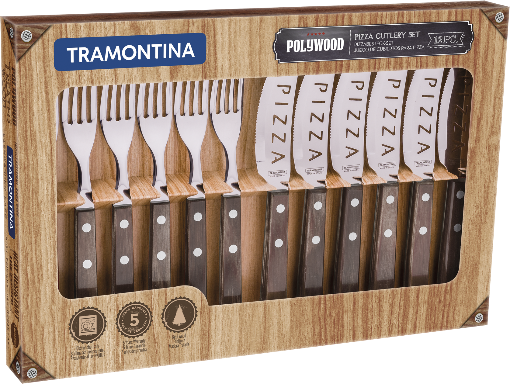 Polywood Pizza Set - Conjunto Talheres Pizza Inox (1800x1386), Png Download