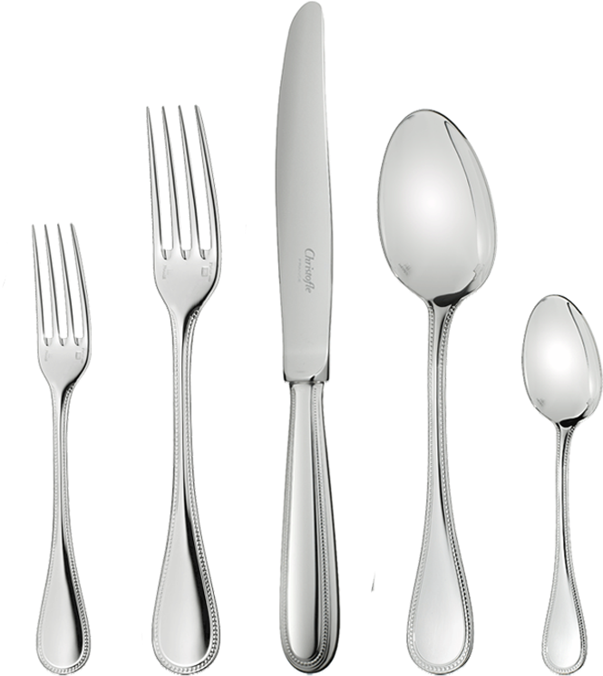 Christofle Perles Sterling Silver 5- Piece Place Setting (900x900), Png Download