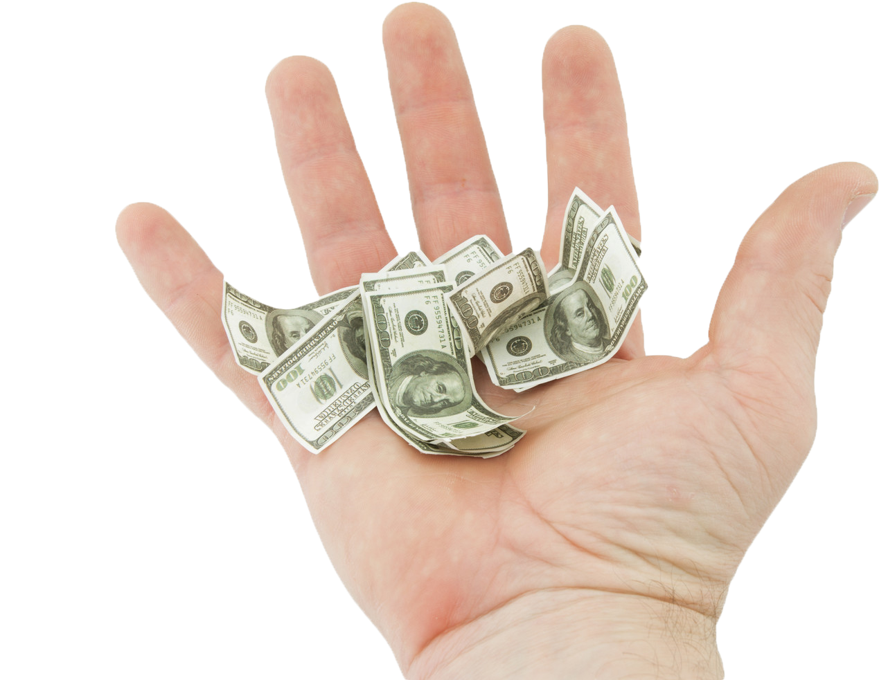 Shrinking Dollar Hand No Background - Bancoposta (1600x1063), Png Download