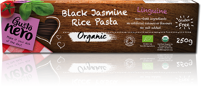 Black Rice Pasta Glutenfree Pasta - Gusto Nero Black Jasmine Rice Pasta Spaghetti 250 G (670x288), Png Download
