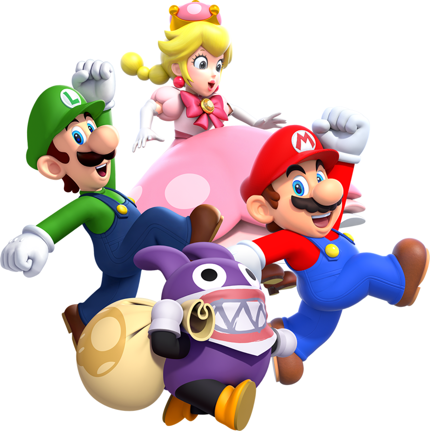 Luigi, Peachette, Mario, And Nabbit - New Super Mario Bros U Deluxe (1494x1500), Png Download