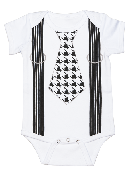 More Views - Ganz Tie With Suspenders Houndstooth Diaper Shirt, (468x600), Png Download