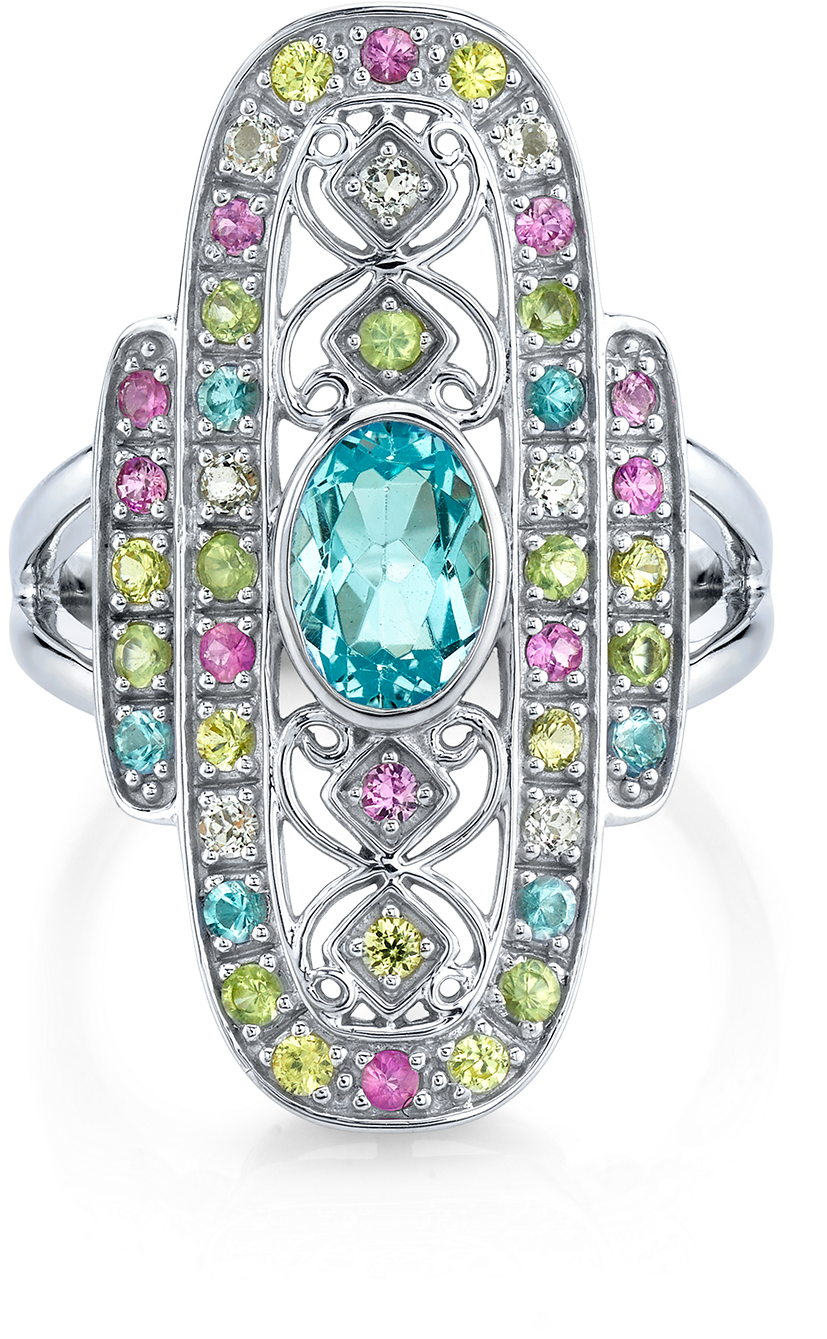 Antique Pastel Rainbow Cocktail Ring - Diamond (1800x1800), Png Download