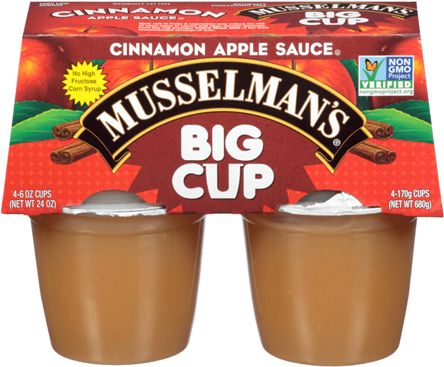 Musselman's Cinnamon Apple Sauce Big Cups, 4 Pack, - Musselmans Sauce, Apple Cinnamon- 4 Count, 6 Oz Cups (750x563), Png Download