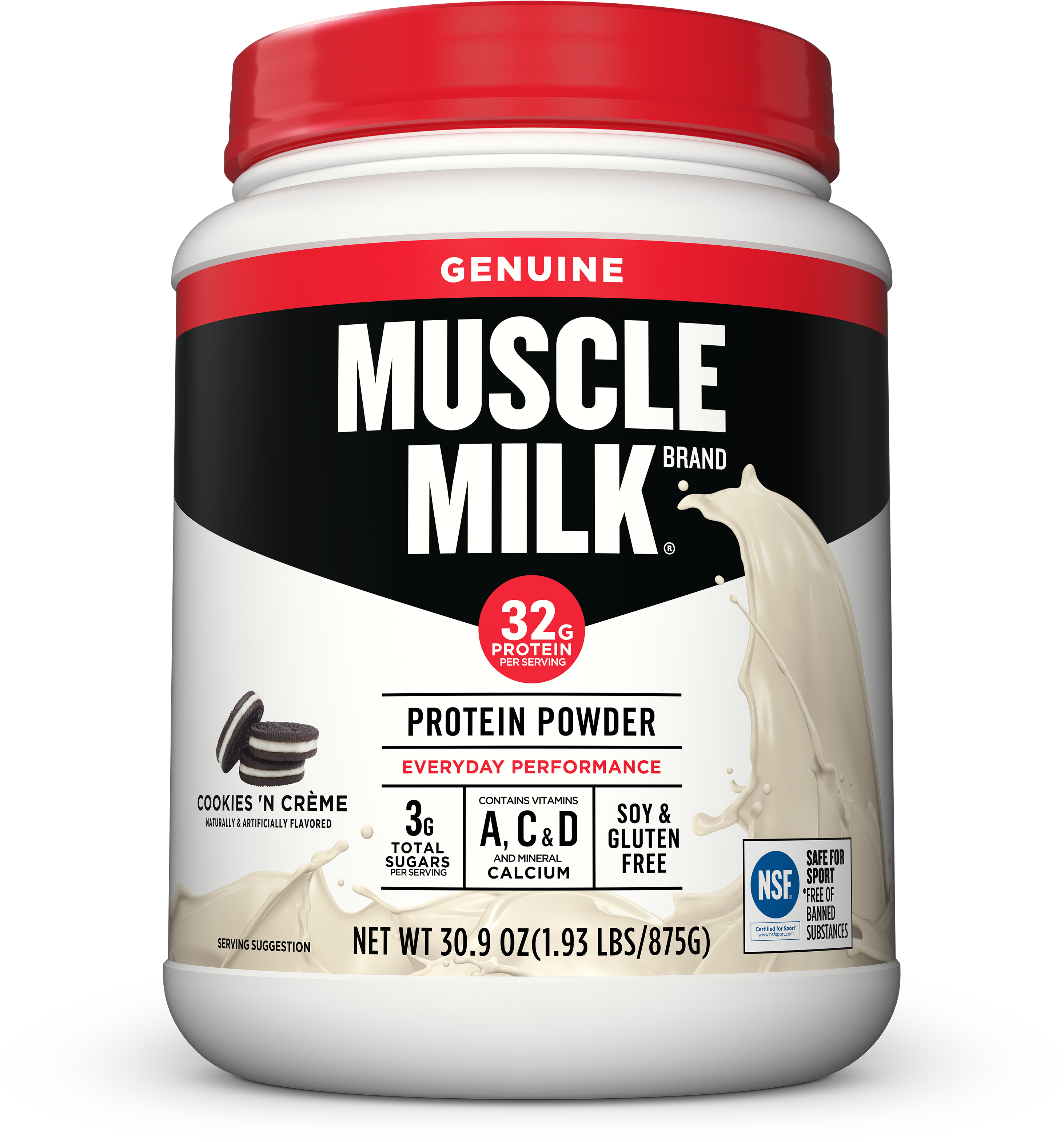 Muscle Milk Genuine Protein Powder, Cookies & Cream, - Muscle Milk Protein Cookies And Cream (3200x3626), Png Download