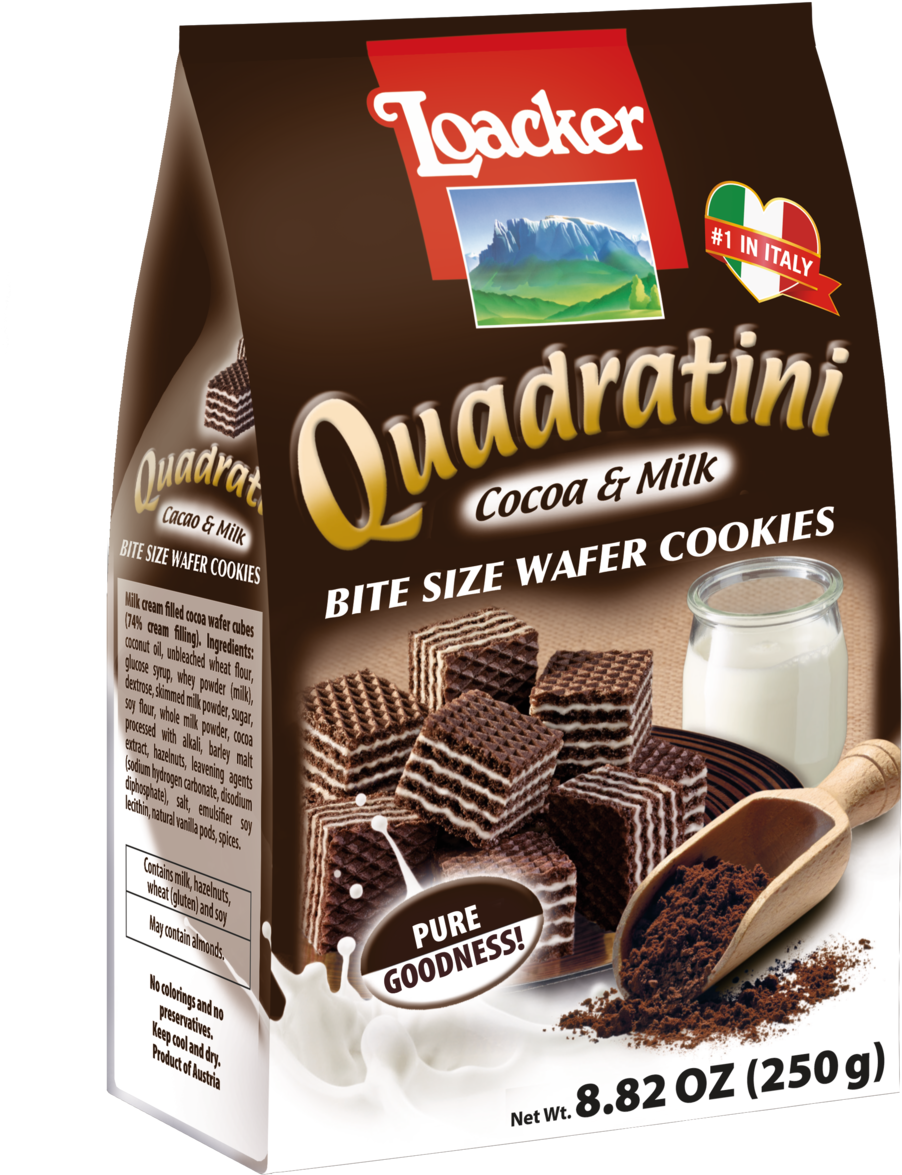 Quadratini Cocoa & Milk Bite Size Wafer Cookies - Loacker Quadratini Cocoa And Milk (1060x1500), Png Download
