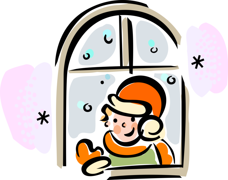 Vector Illustration Of Anxious Child Waits By Window (886x700), Png Download