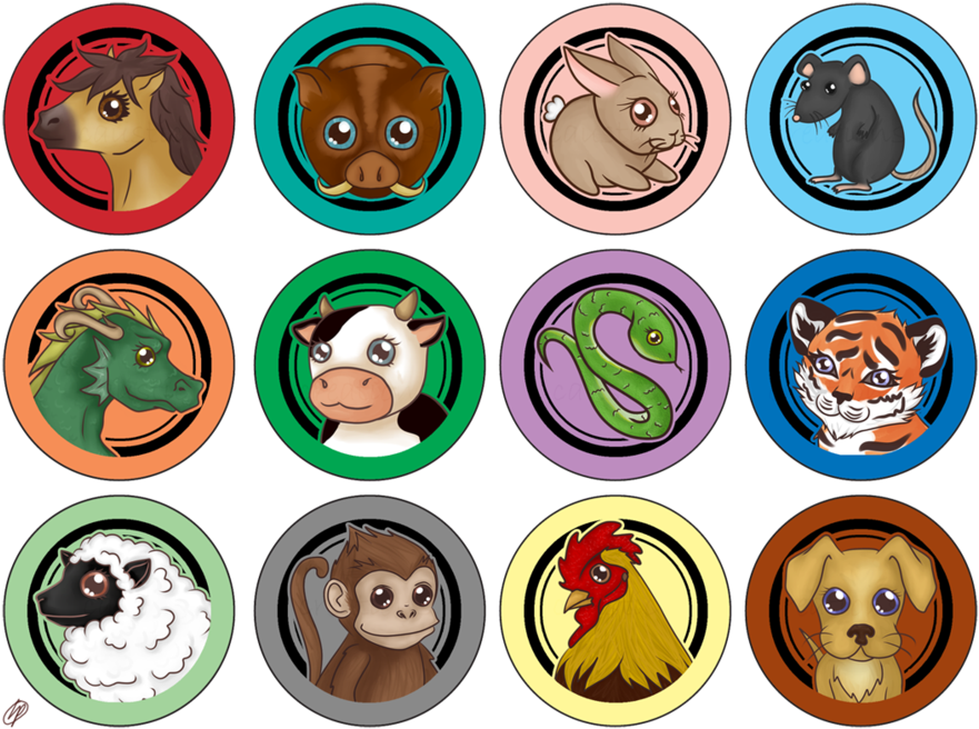 Cute Chinese Zodiac Painted Vector Clipart Zodiac Royalty-free - Vintage Buttons Transparent Background (900x675), Png Download