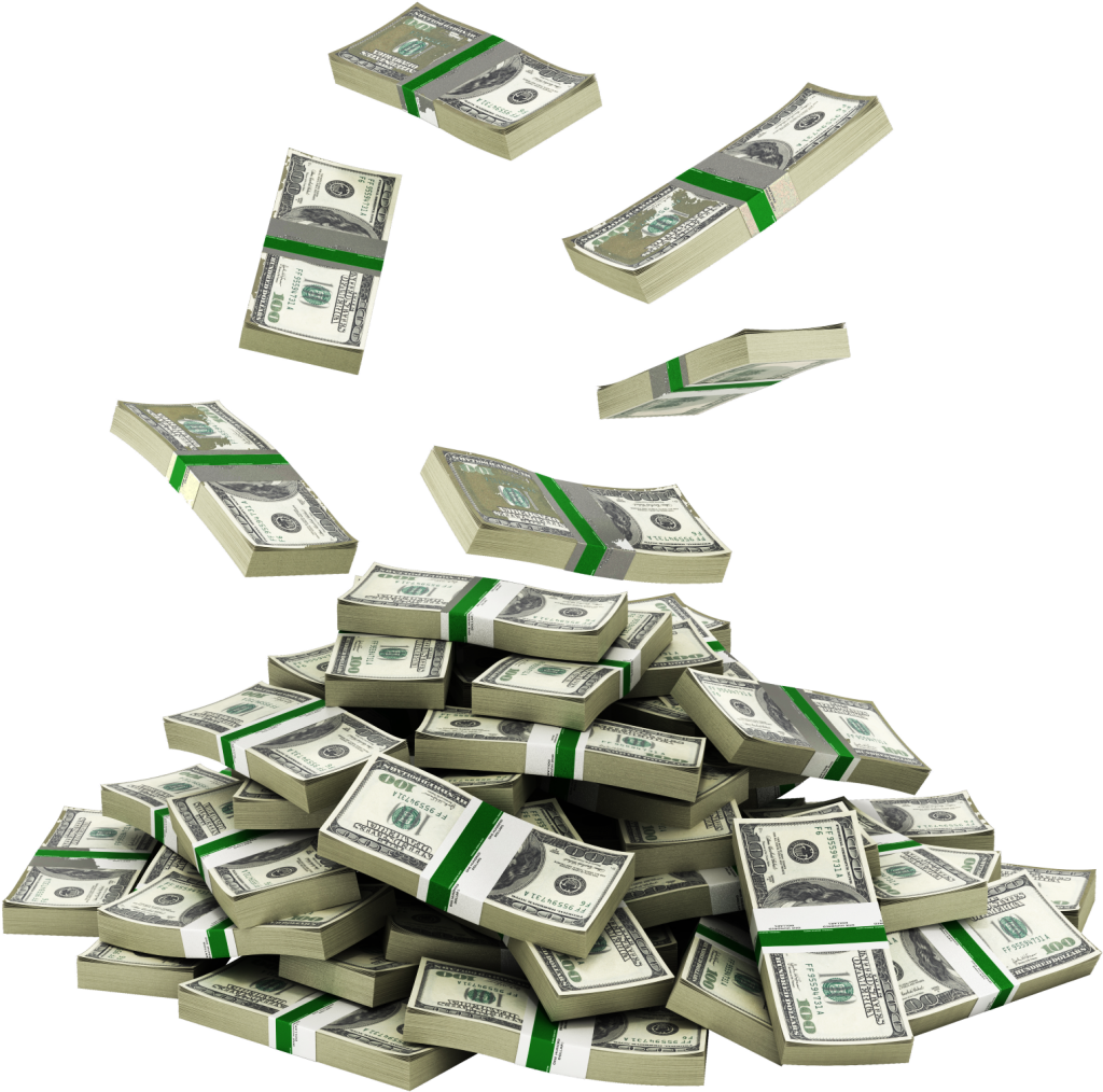 Luxury Items - Stack Money Falling (1024x1014), Png Download