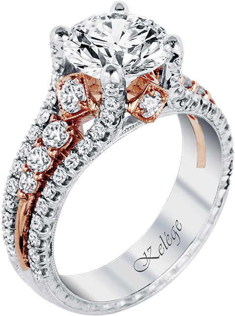 Kpr 587-2 Platinum And Rose Gold Engagement Ring (700x700), Png Download