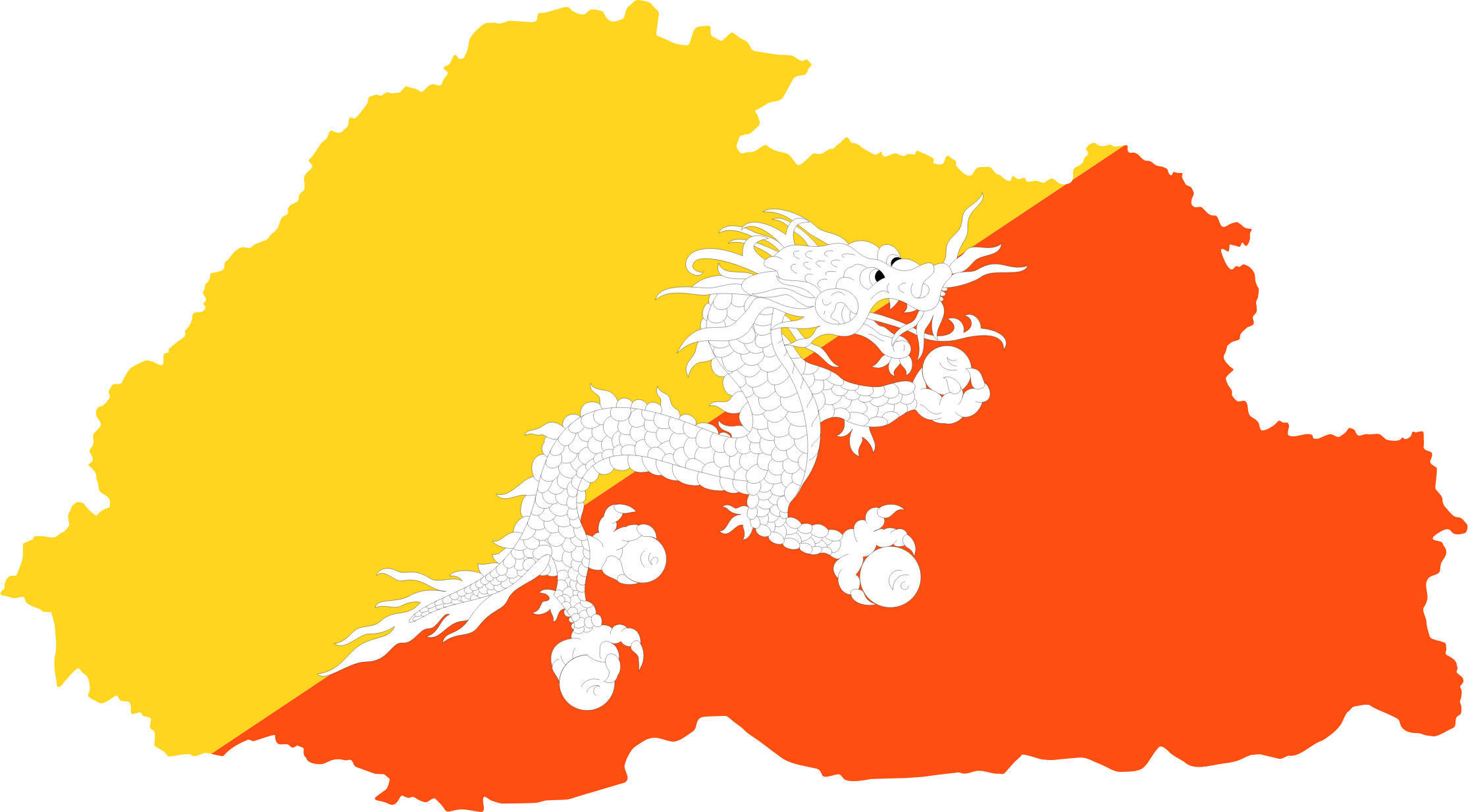 Big Image - Bhutan Flag Map Png (2230x1234), Png Download