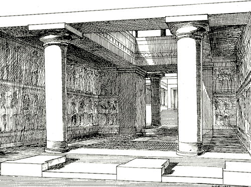 Sketch Of A Restored South Propylaeum - Palace Of Knossos Sketch (500x373), Png Download