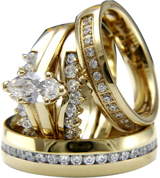 Diamond And Gold Bangle Png Image - 14k Yellow Gold His Hers Diamond Engagement Bridal (624x624), Png Download