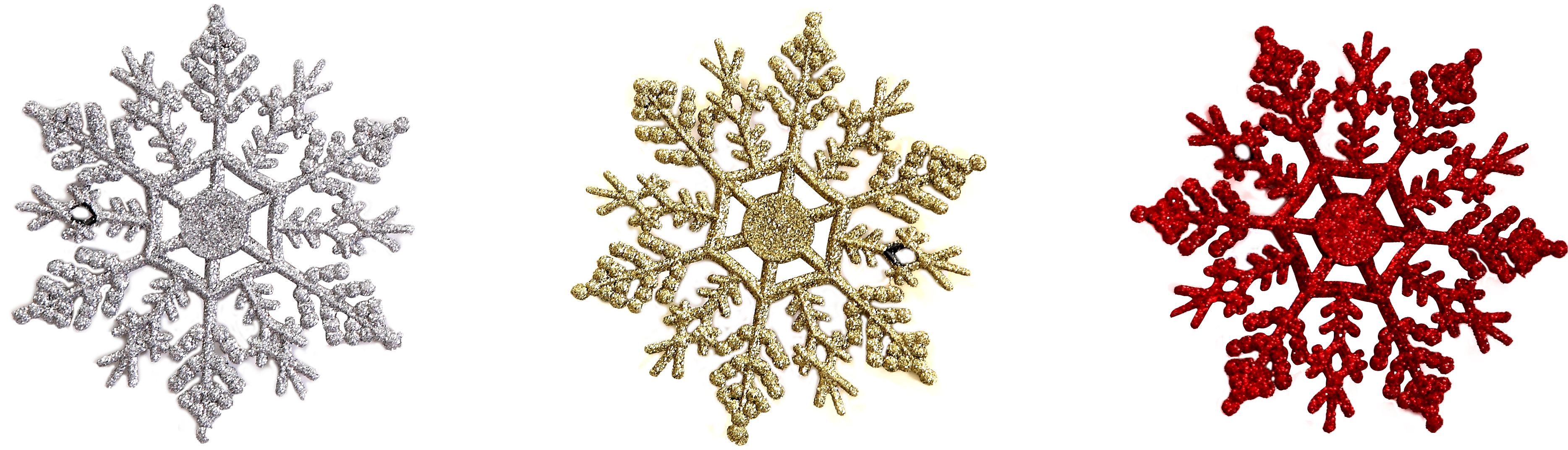 Pendente Pendente Flocos De - 4 White Glitter Snowflake, Set Of 24, Black, Holiday (3836x1192), Png Download