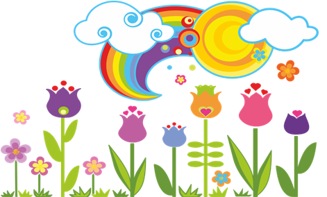 Vinilo Decorativo Floral Con Sol, Nubes Y Arcoíris - Rainbow (470x470), Png Download