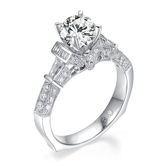 V-frame Filigree Micropavé Vintage Engagement Ring - Classic Vintage Yellow Gold Filled Bid Round Crystal (600x600), Png Download