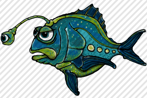 Hand-drawn Cartoon Alien Fish By Aaron Goodson - Marlin (480x320), Png Download