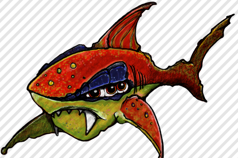 Hand-drawn Cartoon Alien Shark By Aaron Goodson - Snapper (480x320), Png Download