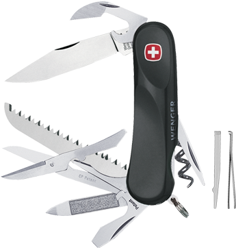 Wenger Swiss Army Black Evo Soft Touch 14-tool Knife (372x371), Png Download