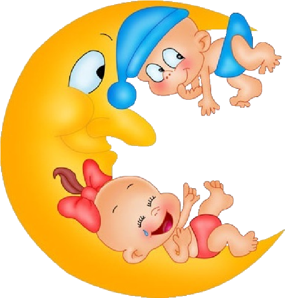 Baby Girl And Boy On Moon Cartoon Clip Art Images - Baby On Moon Cartoon (600x600), Png Download