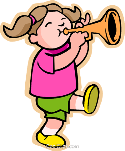 Little Girl With Trumpet Royalty Free Vector Clip Art (400x480), Png Download