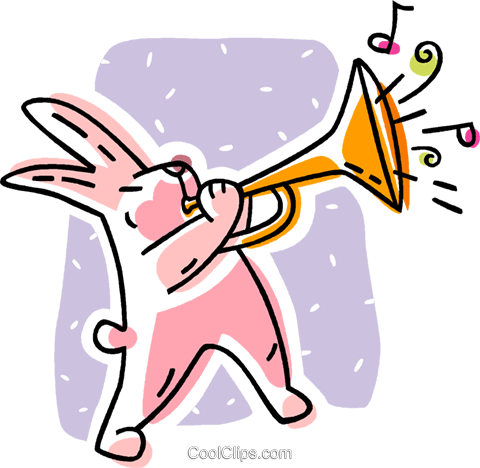 Easter Bunny Playing A Trumpet Royalty Free Vector - Easter (480x468), Png Download