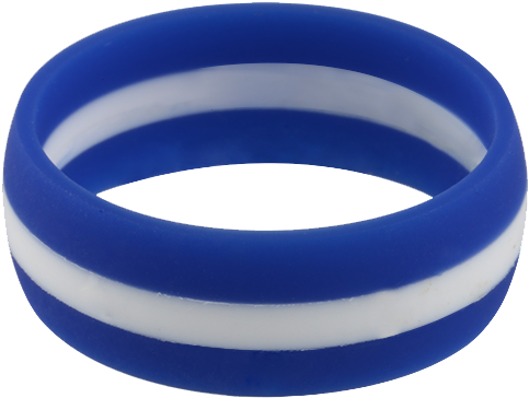 Blue With White Stripe Silicone Ring - Blue (850x567), Png Download