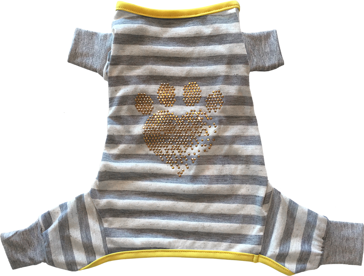 Grey White Stripe Pajama W/ Heart Shape Paw Iron On - White (1266x959), Png Download