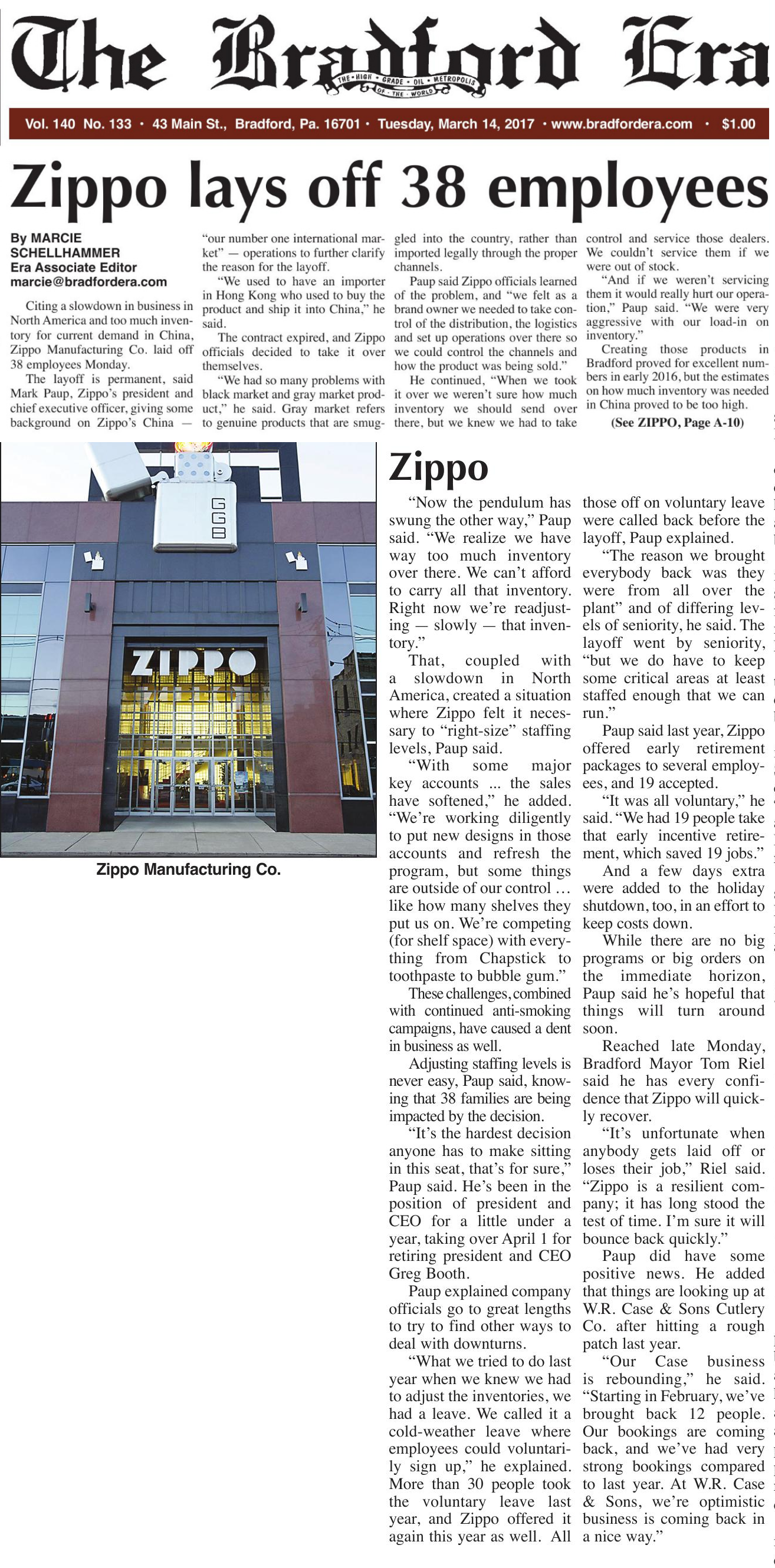 Zippo Lays Off 38 Employees - Bradford Era (1314x2660), Png Download