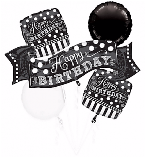 Anagram Balloon Bouquet Kit Black & White Chalkboard - Black & White Birthday Balloon Bouquet 5pc – Birthday (400x388), Png Download