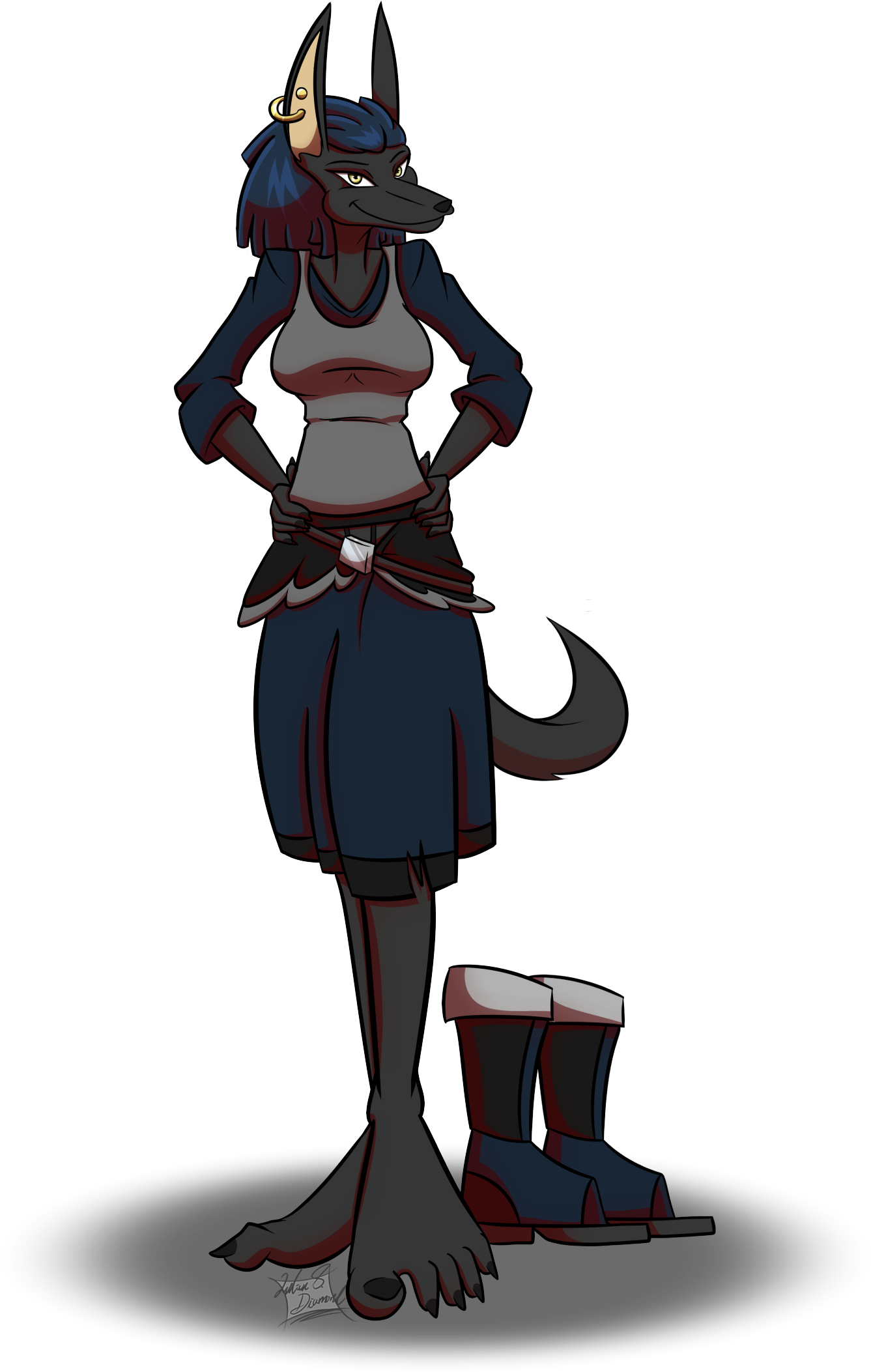 Jackal Girl Nisha - Furry Female Black Jackal (1465x2455), Png Download