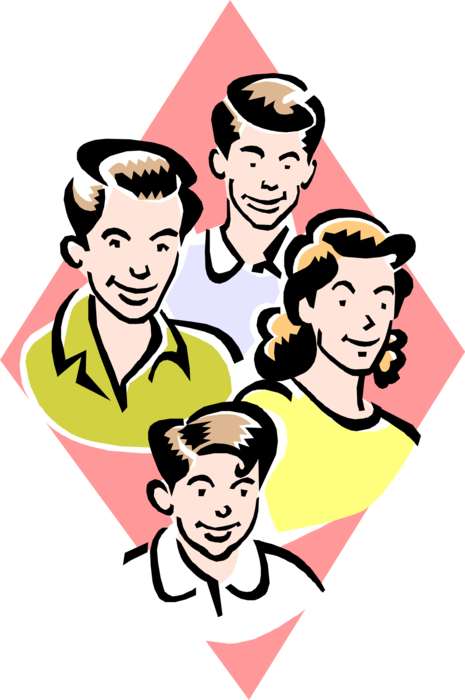 Vector Illustration Of 1950's Vintage Style Family - Cartoon (465x700), Png Download