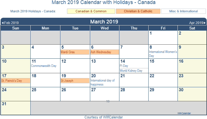 Get Blank March 2019 Printable Calendar - June 2018 Calendar With Holidays Canada (728x427), Png Download