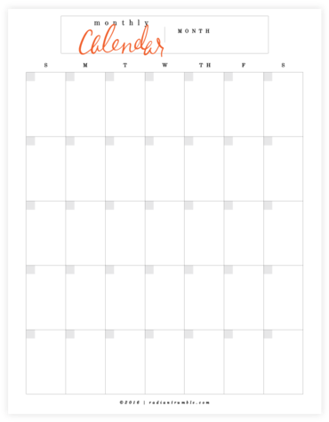 Blank Calendar Printable Pdf Page - Calendar (480x480), Png Download