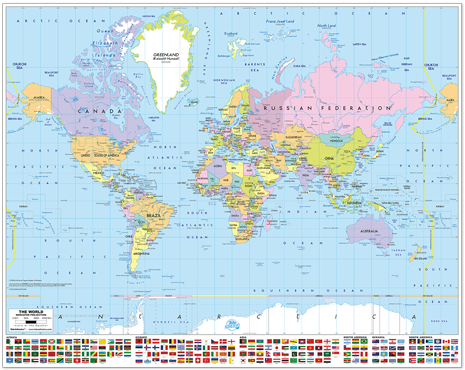 Póster Mapamundi Con Banderas - Durable 7211/19 Desk Mat With World Map (490x490), Png Download