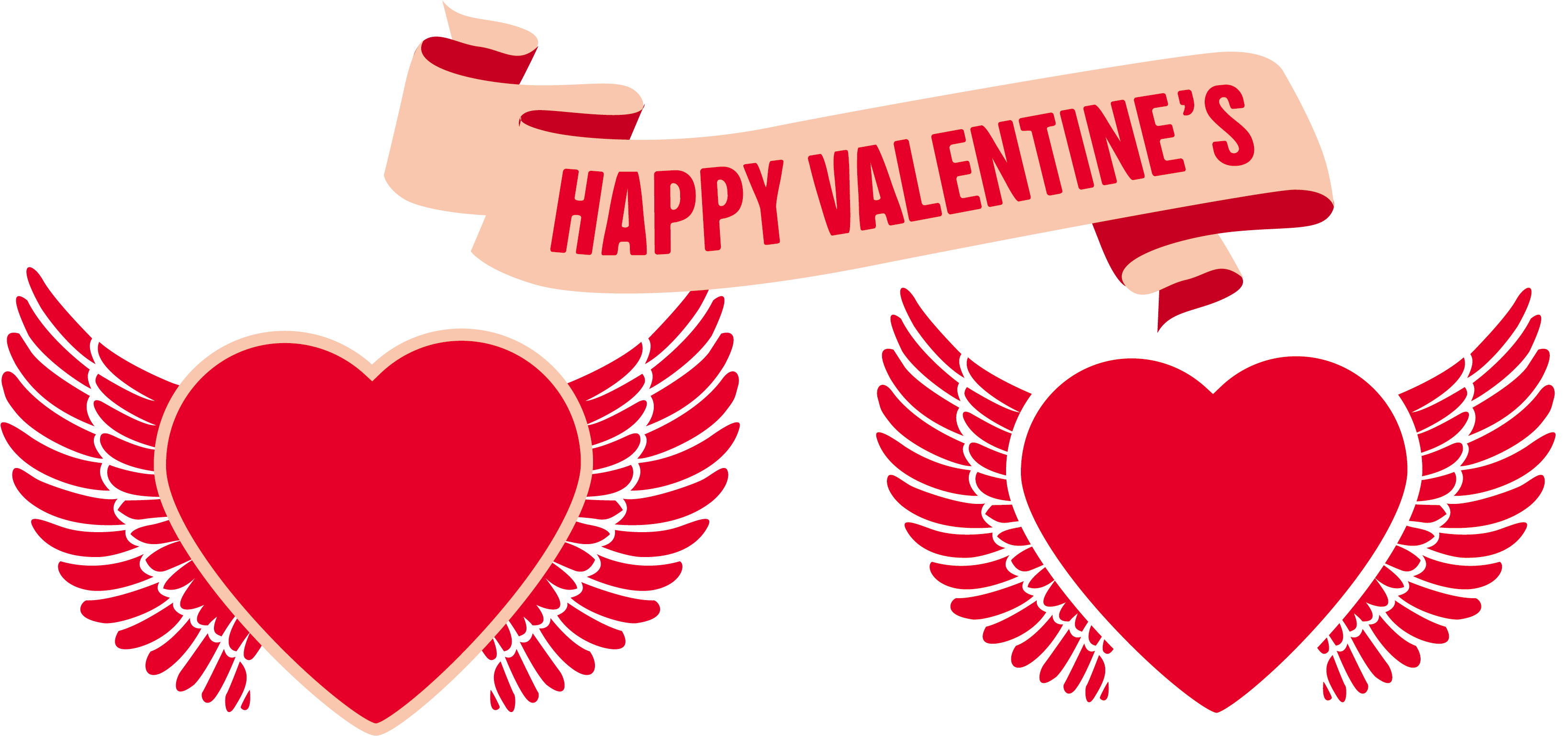 Valentine's Day Heart With Wings 3688*1616 Transprent - Vector Graphics (3688x1616), Png Download